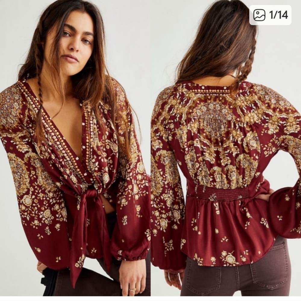 Free People Bohemian Burgundy Blouse